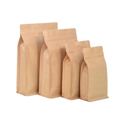 China Brown Kraft Paper Flat Bottom Pouch Doypack Biodegradable Biodegradable Ziplock Foil Bags For Caffe for sale