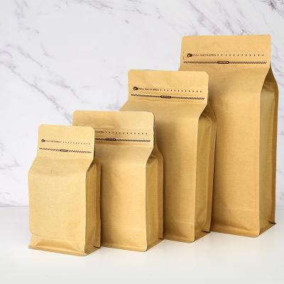 China Recycled Materials Kraft Coffee Pouch Flat Bottom Food Grade Doypack Brown White Green Craft With Air Valve for sale