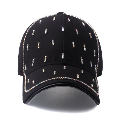 China Wholesale NEW COMMON Stylish Luxury Outdoor Cotton Studded Diamond Design 6 Panel Bling Hat Custom Rhinestone Baseball Cap for sale