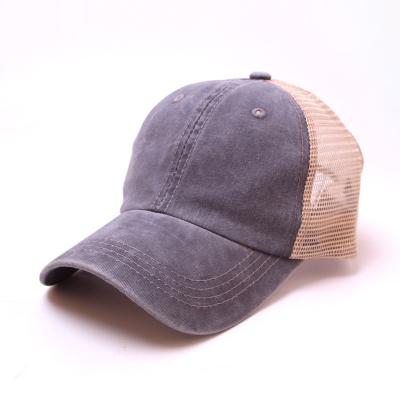 China COMMON Korean Style Women's and Men's Fashion Mesh Washed Cotton Distressed Trucker Baseball Cap Hat Wholesale for sale