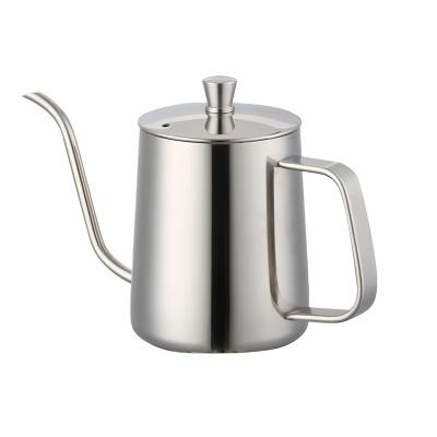 China 600ml Hand Drip Kettle Coffee Pot Teapot Stainless Steel Thick Narrow Stocked Long Spout Pour Over Kettle With Lid Silver for sale