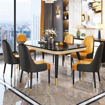 China Home Furniture (Others) Stainless Steel Frame Adjustable Dining Table 6 Luxury Gold Marble Set Living Room Furniture Dining Chair for sale