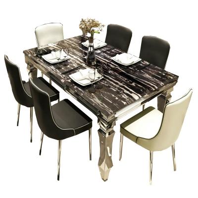 China Color can be chosen high quality luxury furniture pattern marble dining table set living room furniture set steel dining table chair set for sale