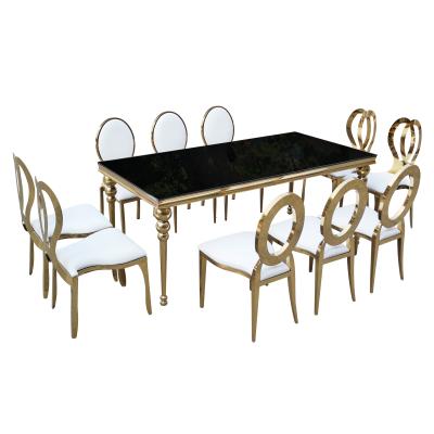 China Mirror restaurant furniture wedding table rectangle dining table stainless steel convertible luxury tempered glass table for sale