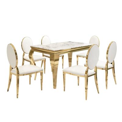 China High Quality Modern Design Furniture Marble Countertops Metal Frame Dining Table Marble Set for sale