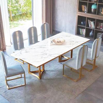 China Modular Luxury Dining Set Wholesale Customized Dining Table Set Metal Base Marble Top Dining Table Set for sale