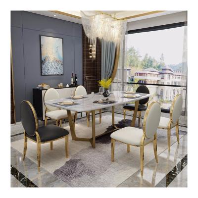 China Modern Luxury Marble Extendable Metal Dining Table Set Main 201 High Quality Stainless Steel Glass Dining Table for sale