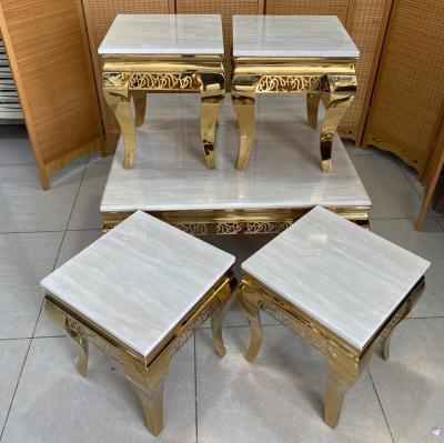 China New Design Gold Stainless Steel Adjustable Coffee Table 1+4 Rectangle (Other) Ivory Marble Main Shape Dining Coffee Table Set for sale