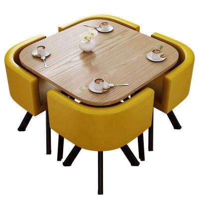 China Color Can Be Selected Nordic Wooden Dining Coffee Table Designs Space Saving Modern Small Round Dining Room Table Set With 4 Chairs for sale