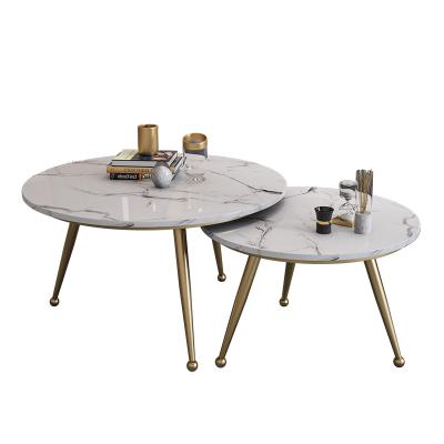 China New Modern Adjustable Round Stainless Pointed Marble Top Coffee Table Living Furniture (Other) Coffee Table Set for sale