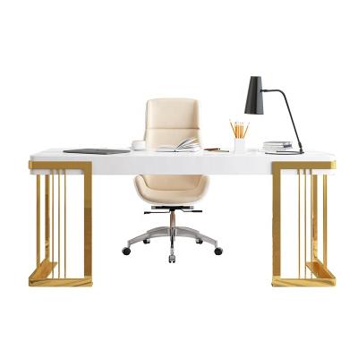 China (Other) high quality luxury adjustable stainless steel frame office work furniture desk gold table for home working furniture desk table for sale