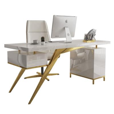 China High Quality Adjustable Furniture Luxury Office Work Desk Stainless Steel Frame Wooden (Other) Table For Home Working Furniture Office Table for sale