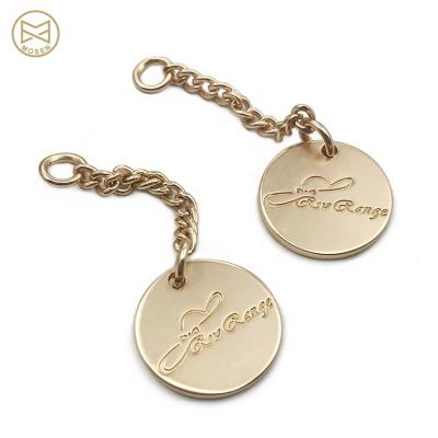 China Nickel Free Durable Alloy Matt Gold Custom Logo Engraved Metal Chain Pendant Tags for sale