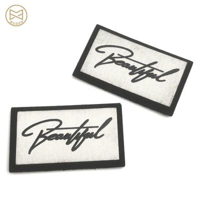 China Custom PU Washable Leather Logo Printed Garment Patches Rectangle Jean Labels for sale