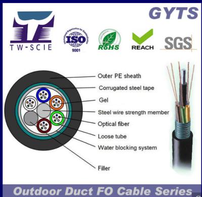 Chine Câble à fibre optique blindé en acier GYTS avec gaine PE pour conduit et antenne avec tube libre à vendre