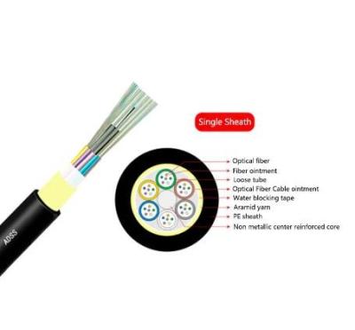 China Outdoor Aireal Single Mode SM Fiber Optic Cable 12 24 Core ADSS Non Metallic SM Aerial Fiber Cable for sale