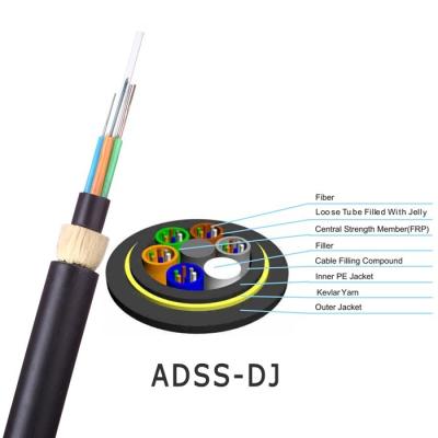 China El cable acorazado flexible ADSS de la base de la chaqueta 2-144 del PE suelta el cable de fribra óptica del tubo, cable de fribra óptica al aire libre en venta