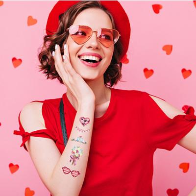 China Hot Sale Temporary Flash Sprinkle Cute Valentine's Day Stickers Waterproof Temporary Tattoo Sticker for sale