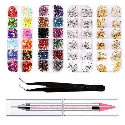 China Easy Apply Hot Sale Nail Art Rhinestones Decoration Jewelry Set Combination with Dotting Tool and Tweezers for sale