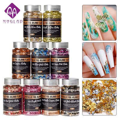 China Easy to Apply and Remove 30colors Gold Silver Foil Flake Nail Art Sequins Mixed Gold Thin Slice Foil Filament Nail Art Decoration for sale