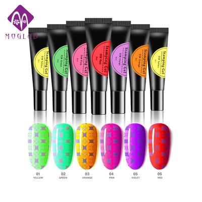 China New Arrival High Quality Quick Dry 6 Colors Nails Gel Tube 8ml Bright Stamping Paint Polish Gel for sale