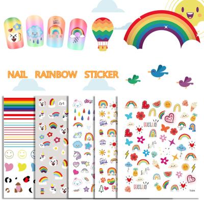 China New Rainbow Nail Art Plastic Self-adhesive Gule Nail Paper Strip Back Decal for sale