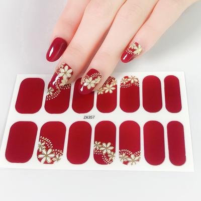 China Easy Apply And Remove 2021 New Gold Full Nail Art Polish 3D Floral Patch Nail Sticker for sale