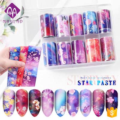 China Durable New Arrival 4 Design Mixed Colored /Box Differ Flowers Patterns Holographic Nail Transfer Foil Decal for sale