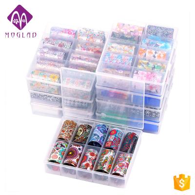 China Durable New Arrival 24 Designs TZ Series Nails 3D Holographic Sticker 10 Rolls /Box Transfer Foil Colored Holographic Decal for sale