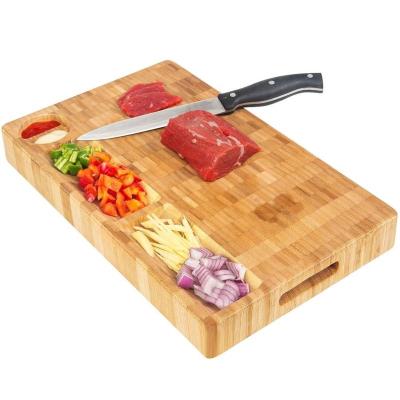 China Large Sustainable Thick Organic Bamboo Cutting Board with Built-in 3 Compartments& Juice Grooves Heavy Duty Chopping Board for sale