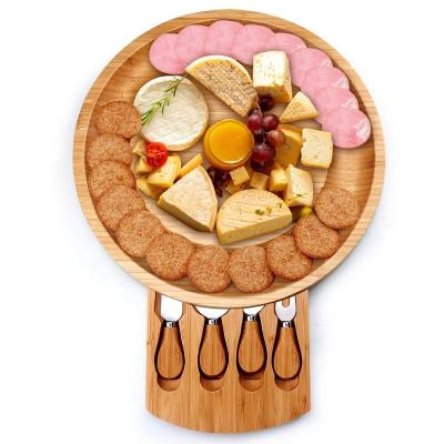 China Sustainable Wholesale Bamboo Charcuterie Serving Tray With Slide-out Drawer Cheese Board Eco-Friendly Set-Include Knife for sale