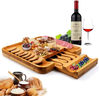 China Sustainable Bamboo Cheese Board Set Cheese Serving Platter Cutting Board For Entertaining And Serving for sale