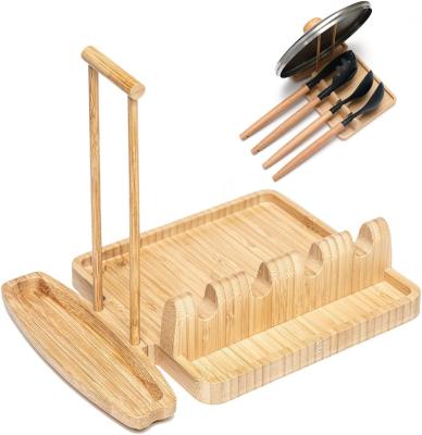 China Sustainable Multifunctional Bamboo Pot Lid And Spoon Rest Holder Farmhouse Spoon Rest For Kitchen for sale