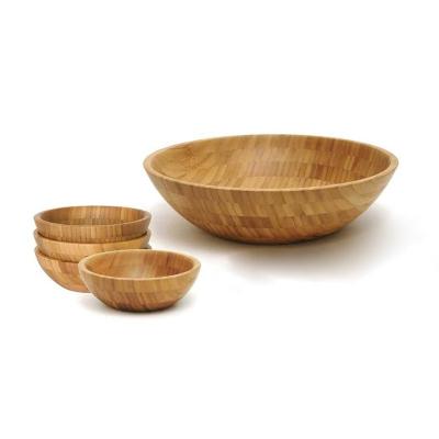 China Viable Bamboo Wooden Salad Bowl with 2 Server Utensils, Large 7-Piece Set for sale