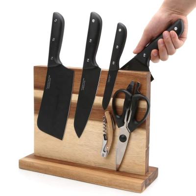 China Sustainable 100% Pure Bamboo Magnetic Knife Block Kitchen Knife Storage Display Stand for sale