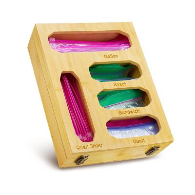 China Viable Ziplock Bag Storage Organizer For Drawer Kitchen Food Storage Bag Organizer Bamboo Baggie Holder For Plastic Bag for sale