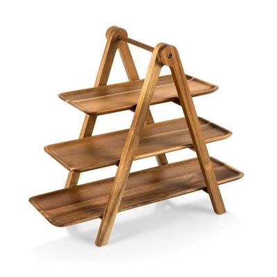 China Sustainable Wooden Tray Set /Three-Tiered Acacia Ladder Serving Station for sale