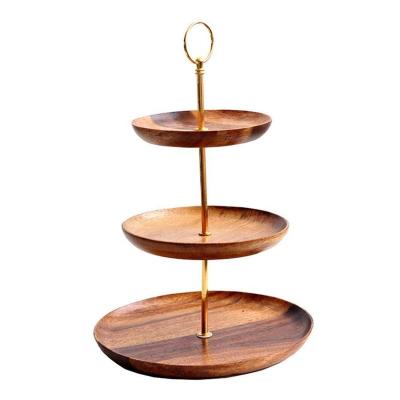 China Sustainable 3-Tier Acacia Wood Cake Stand, Dessert Stands Cupcake Tree, Stand-Tea Party Serving Tray Tray For Wedding Party Birthday for sale