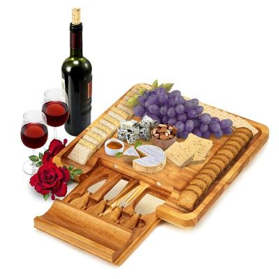 China Wholesale High Quality Eco-friendly Durable Acacia Cheese Board Wood Square And Knife Set With Drawer for sale