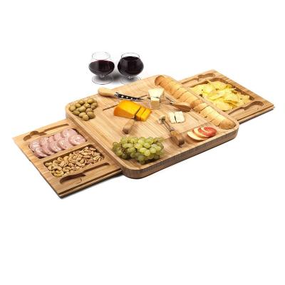 China Eco - Friendly High Quality Large Square Cheese Board And Bamboo Knife Set With Drawer for sale