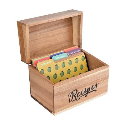 China Sustainable Wholesale Acacia Wood Recipe Box With Cards And Dividers Perfect Kitchen Cooking Gift Set for sale