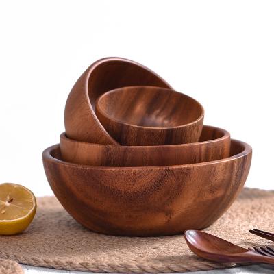 China Fashion Design Acacia Wooden Salad Utensil Salad Serving Bowls Natural Teak Wooden Bowls Viable Bowls For Home Use for sale