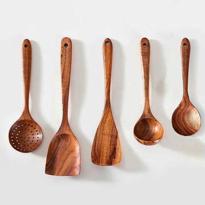 China Cocina 5-Piece Wooden Soup Spoon Kitchen Utensils Eco-Friendly Sustainable Kitchen Accessories for sale