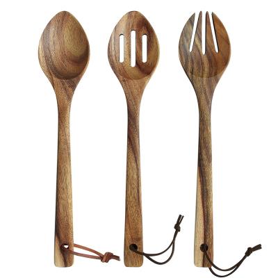 China Home and Kitchen Accessories 3Pcs Heat Resistant Food Kitchen Viable Wooden Utensils Cheap Cooking Spoon Set for sale