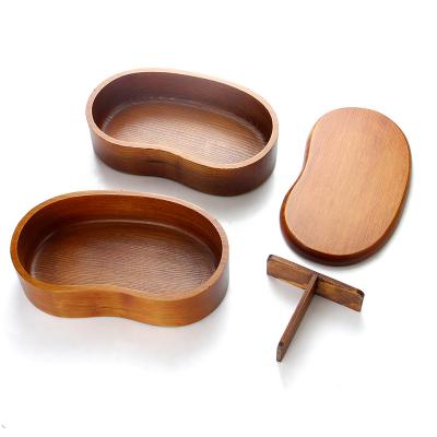 China New Arrival Stocked Portable Wooden 2 Layer Kids Bento Lunch Box With Spoon Fork Set For School Camping for sale