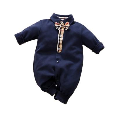 China Polyester / Cotton Newborn Rompers Knitted Blue Color Baby Western Clothes Long Sleeve 0-2 Years Old for sale