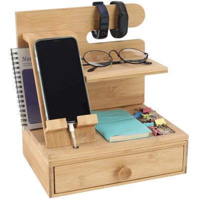 China Flexible 100% Natural Bamboo Organizer Cell Phone Desk Accessories Stand for sale