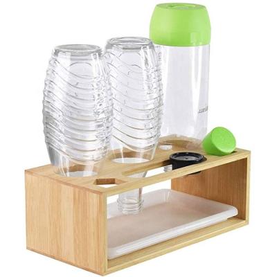 China Sustainable Bamboo Bottle Drying Rack With Bamboo Drip Tray For Water Drip Pan for sale