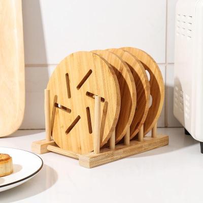 China Sustainable Irregular Daily Desktop Stand Bamboo Wooden Drink Coaster for sale