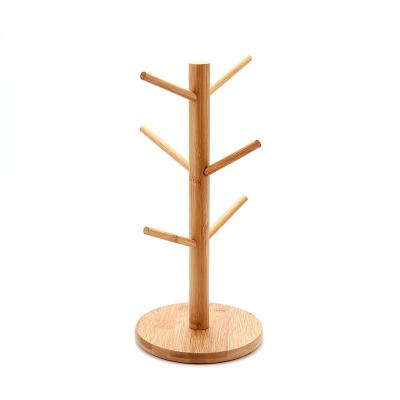 China Wooden Countertop Sustainable Organizer Cup Hanger Holder Bamboo Rack Drying Rack for sale